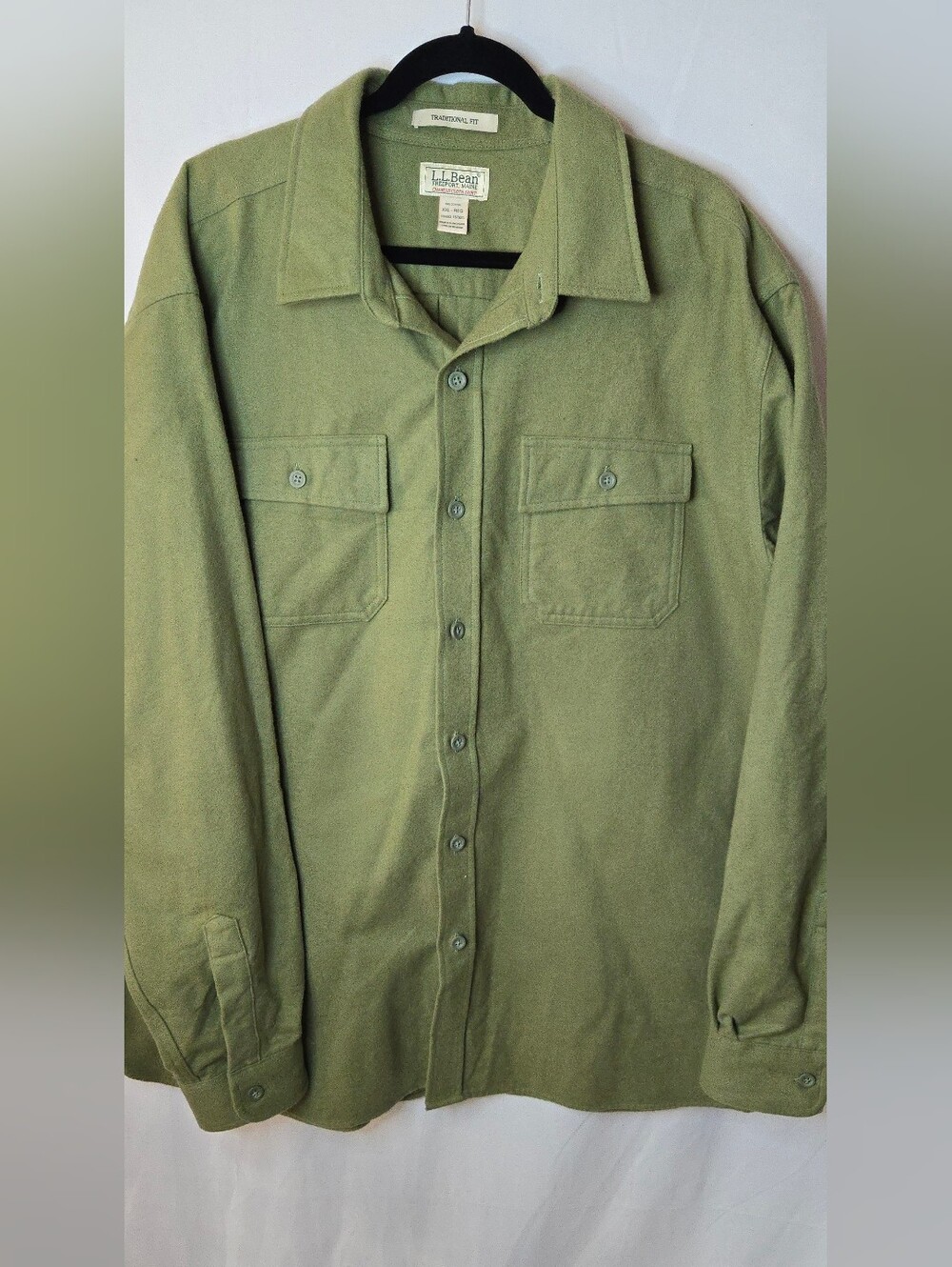 L.L. Bean Olive Green Chamois Cloth Field Shirt Button Up Traditional Fit XXL